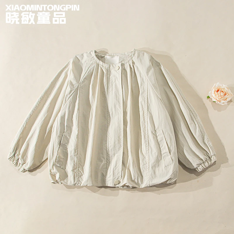 2025年款衣服儿童【素染】压褶纯色圆领外套3C3879春秋女童