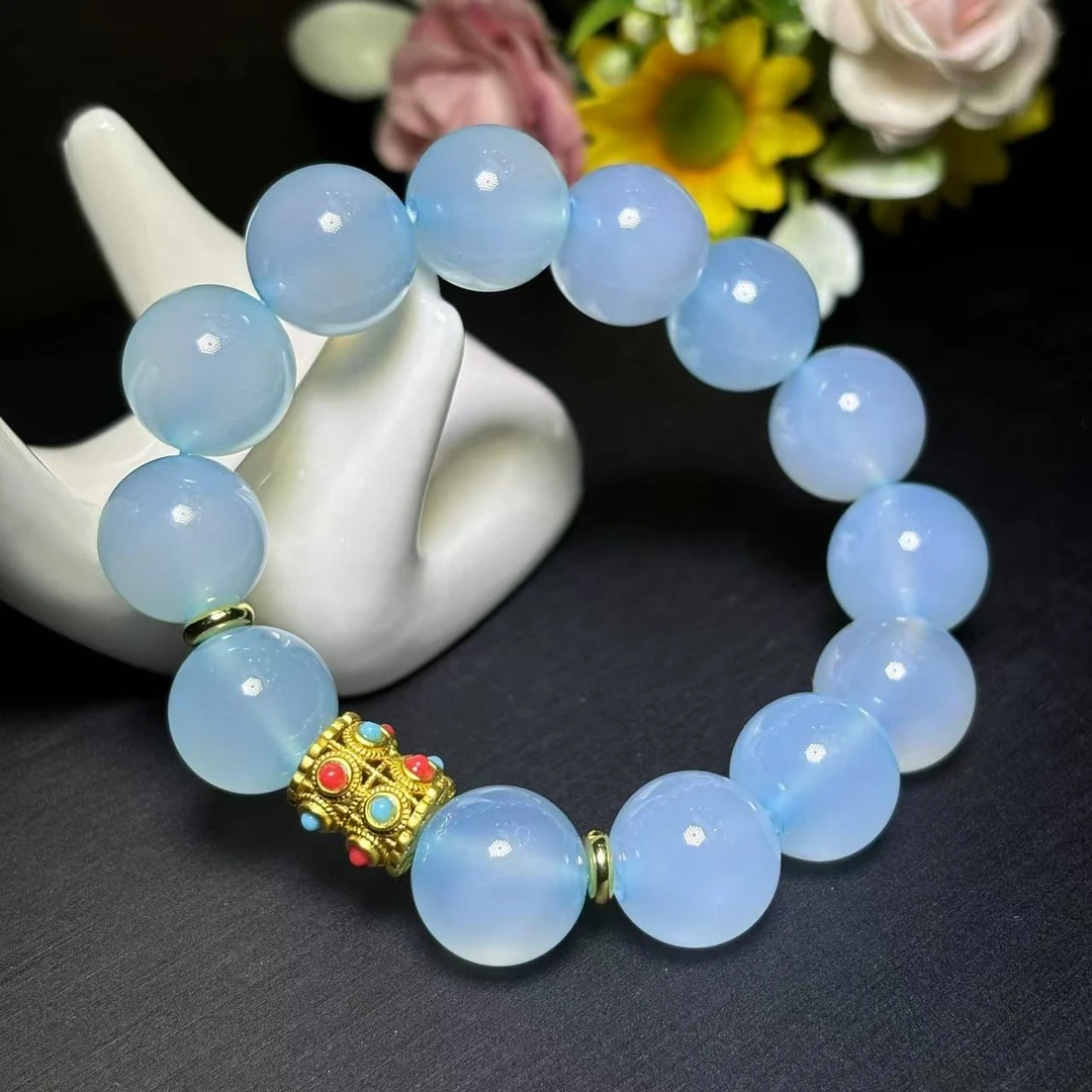 S7602卡14左右-月亮女神海蓝之谜福神石玛瑙手串