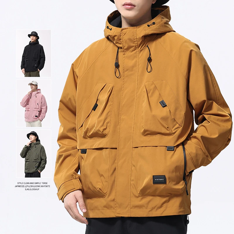 男士工装夹克男多口袋防风防水外套春秋季户外露营登山冲锋衣潮