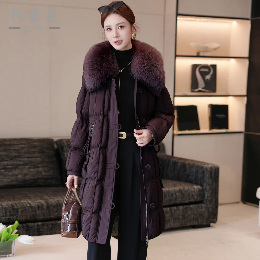 2025冬季新款羽绒服90白鸭绒狐狸毛领可拆卸长款保暖女士宽松外套