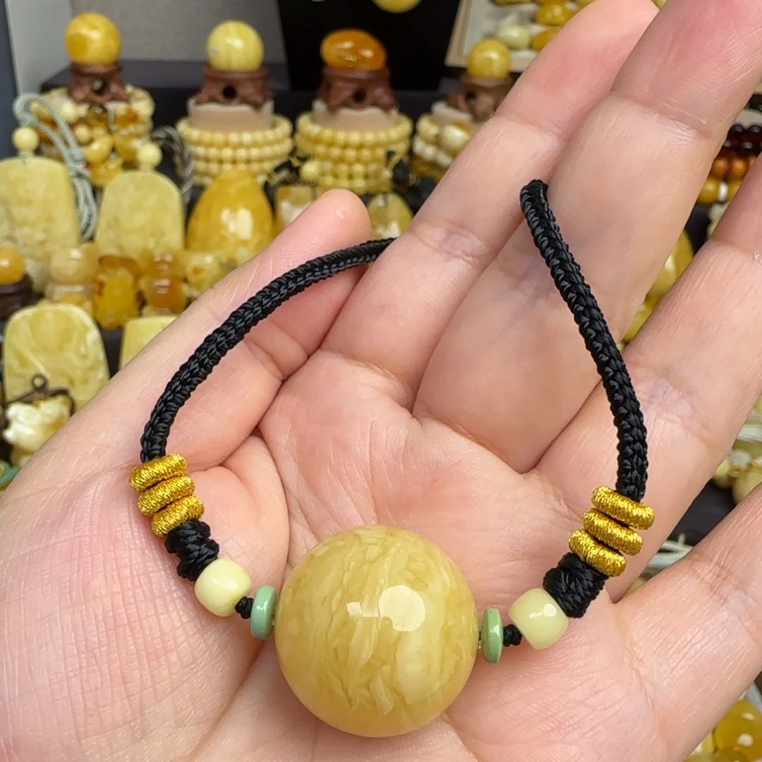 未镶嵌套链琥珀俄料虎皮妖花蜜蜡圆珠锁骨23毫米