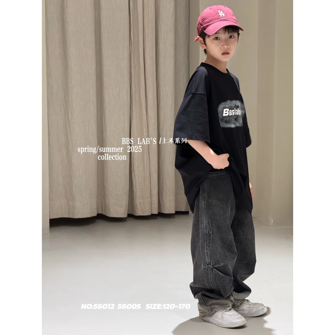 56005新款儿童渐变灰黑色牛仔裤