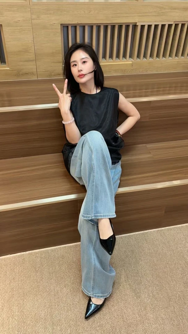 Miss Huo 四面弹阔腿裤 蓝色 B 92861