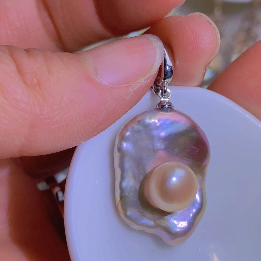 银S925镶嵌天然淡水珍珠淡水珍珠