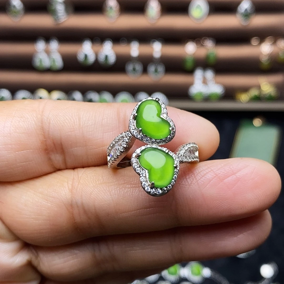 吊坠(不含链)银S925镶嵌和田玉（碧玉）耳饰