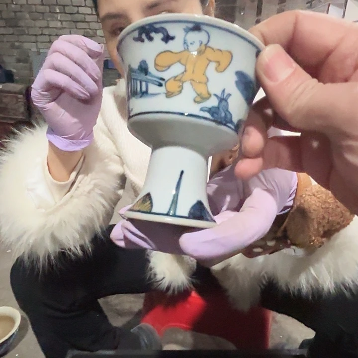 摆件陶景德镇高温麻仓土高脚杯