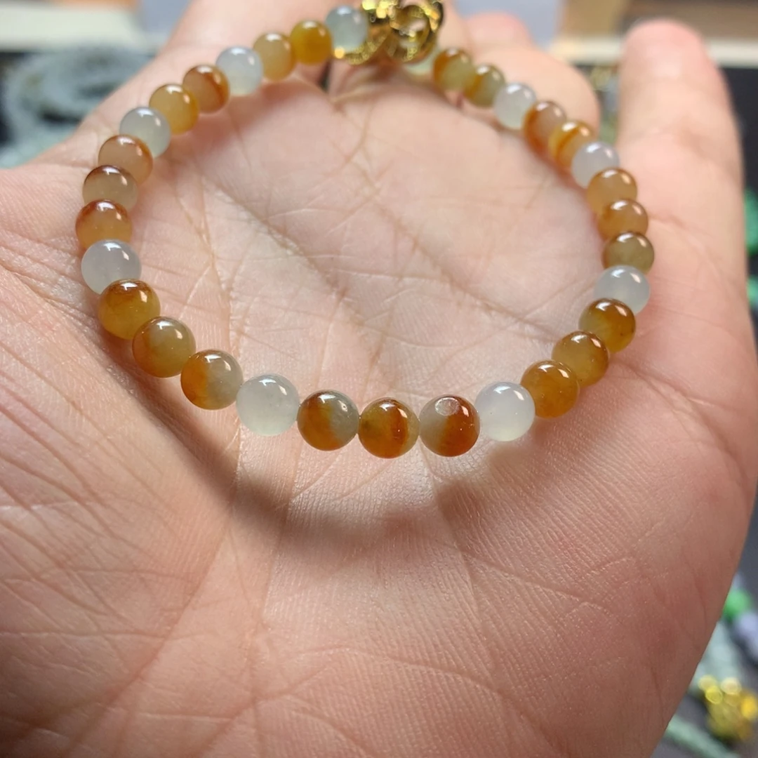 定制翡翠未镶嵌卡5.5多宝黄翡手串