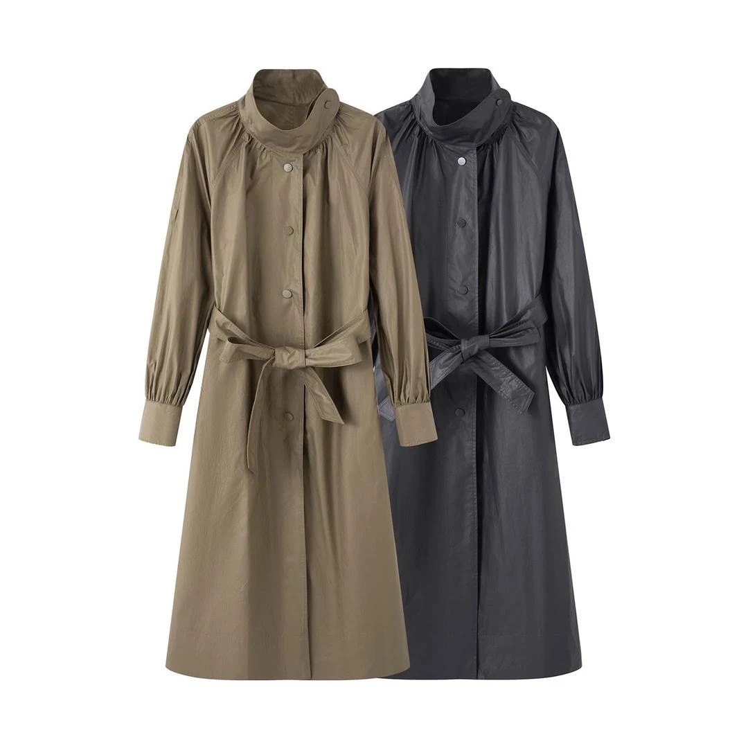 【艾家】新款立领中长款宽松型秋季女风衣洋气外套复古工装风3006