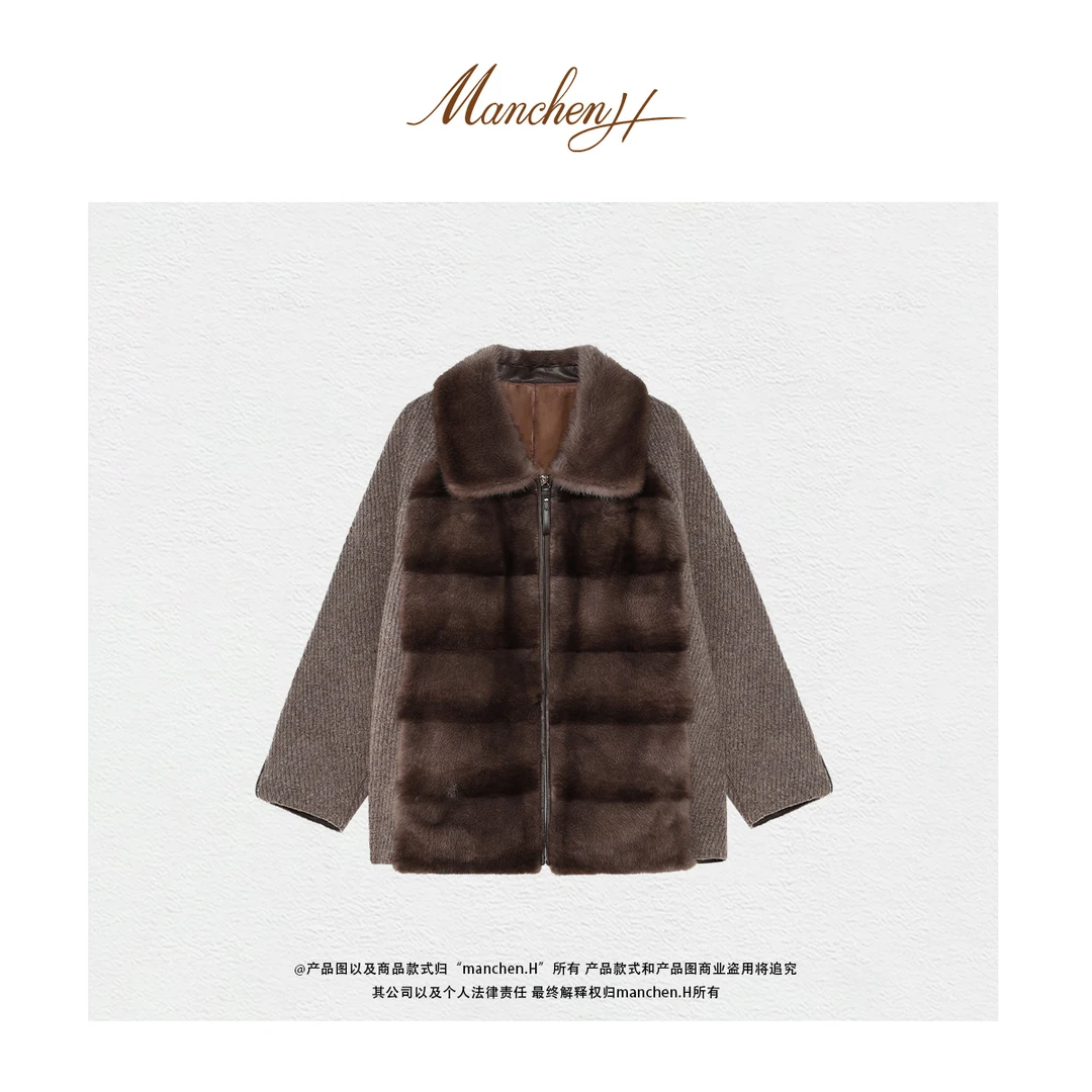曼辰manchenh"暖月浮光"进口雕雕拼羊绒羊毛针织高定外套