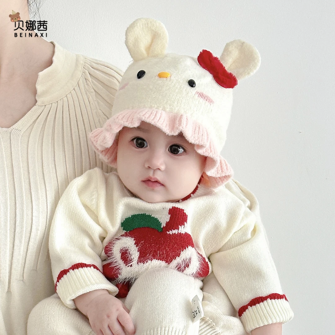 Beinaqian/贝娜茜婴儿帽子秋冬宝宝女可爱针织帽婴幼儿冬季毛线帽