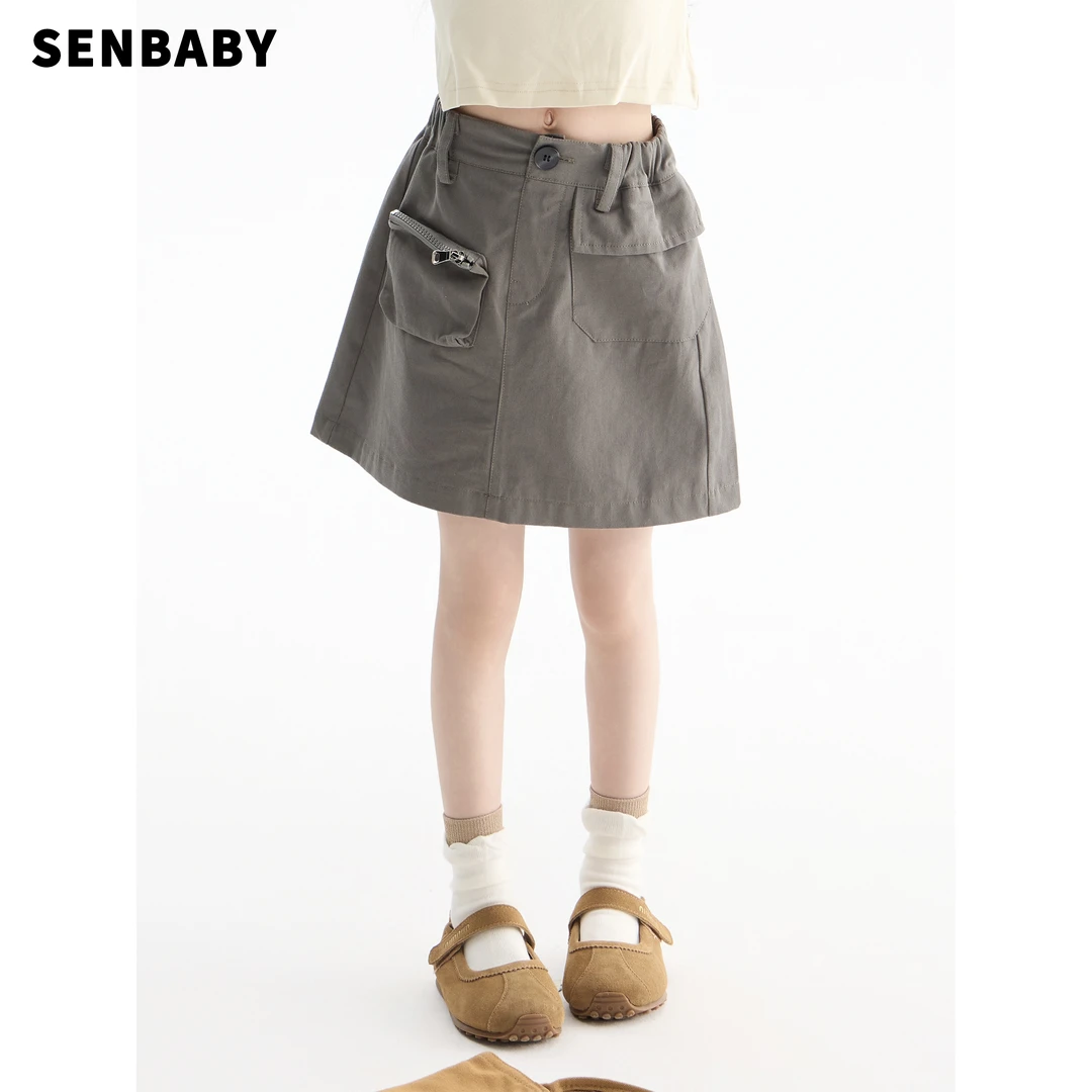 【现货】senbaby女童套装工装裙夏季松紧腰宽松休闲半身裙工装短裙