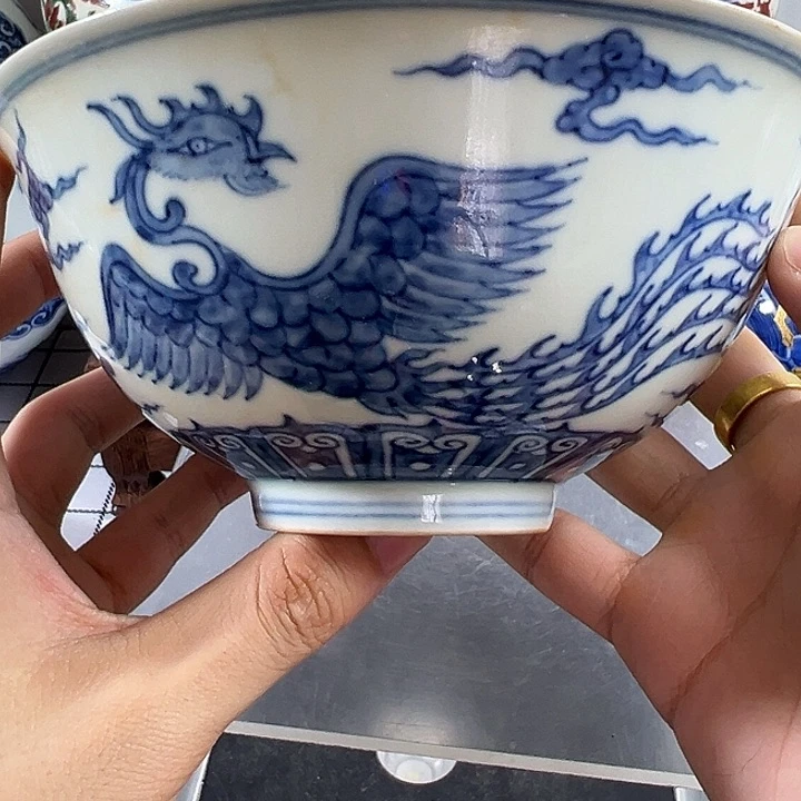 碗青花凤纹陶瓷碗