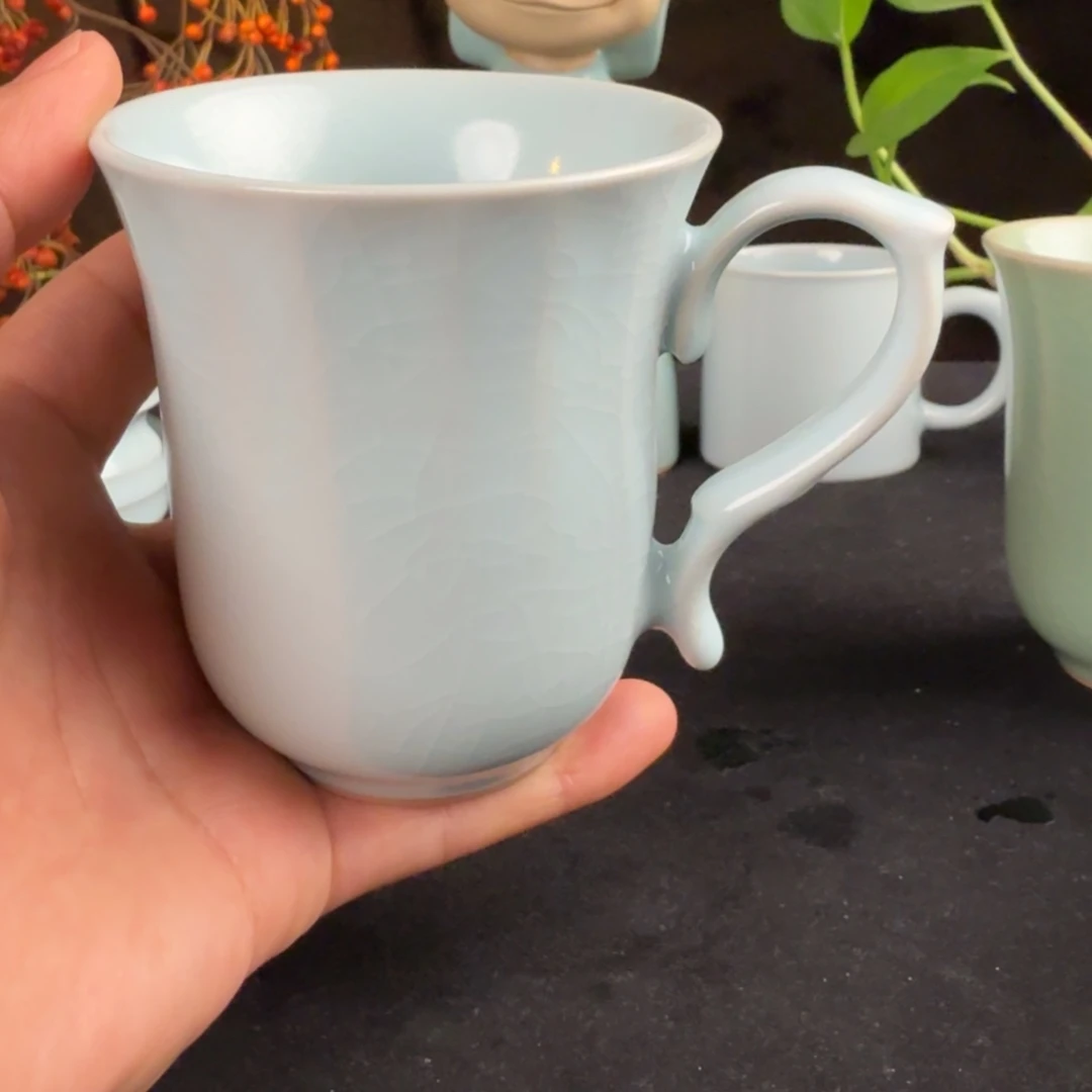 摆件陶汝瓷月白办公杯