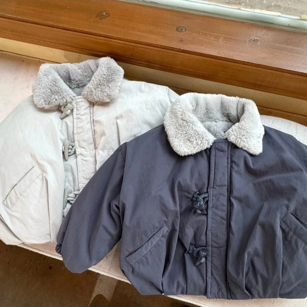 男童酷帅毛毛翻领棉袄秋冬2025新款儿童宝宝洋气夹棉加厚棉服外套