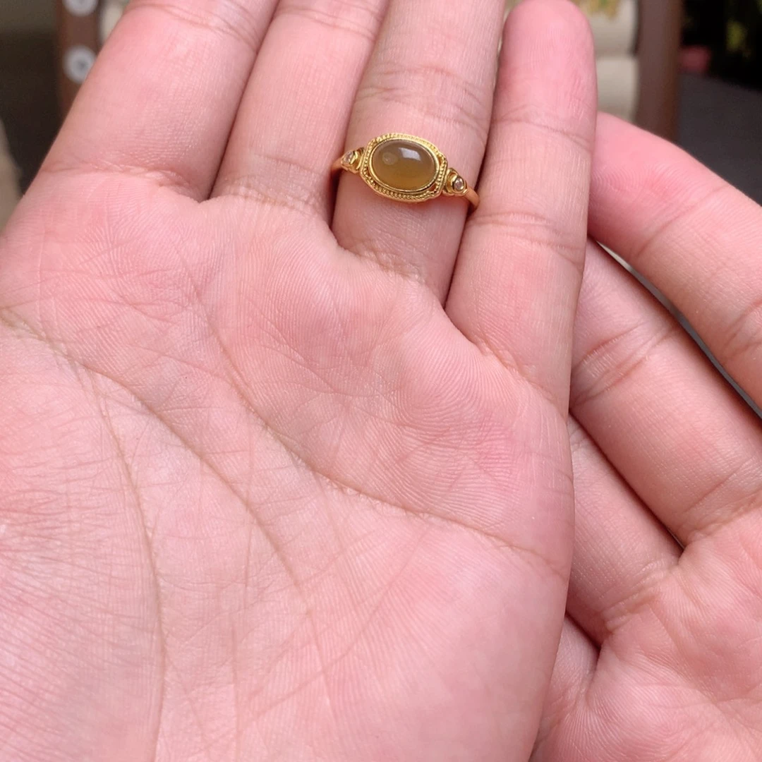 江***海和田玉（糖玉）戒指银S925镶嵌