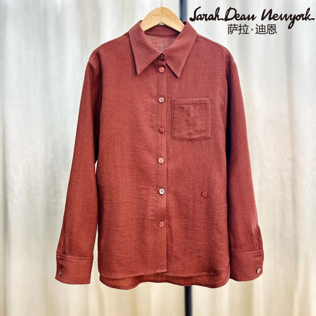 【萨拉迪恩】羊毛衬衫长袖时尚休闲百搭女士翻领纯色