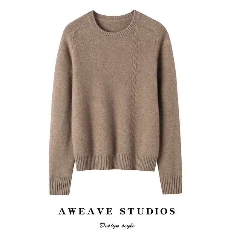 【经典好穿】设计师款！100%山羊绒 半边麻花圆领加厚羊绒衫针织衫