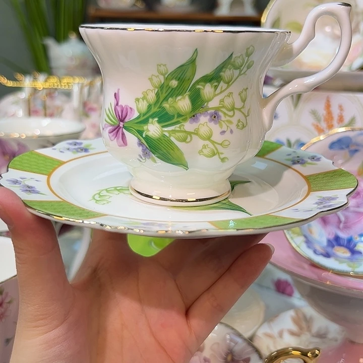 36%以上骨粉骨瓷铃兰花开咖啡杯碟适合下午茶
