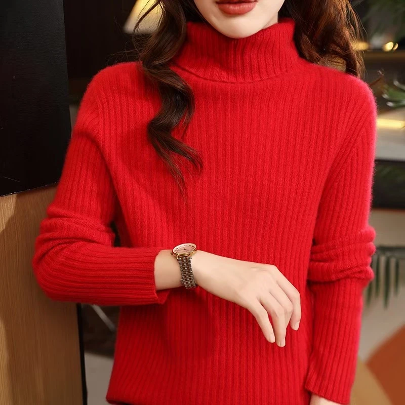 【新年红】三股加厚高领堆堆自由领羊毛衫时尚女士百搭显瘦网红针织
