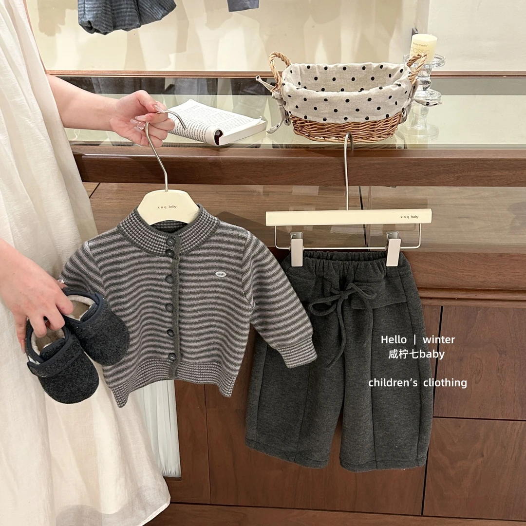 【咸柠七】韩国儿童毛衣秋装2025秋季新款开衫外套女童条纹针织衫