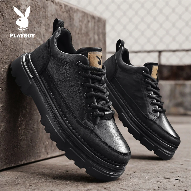 PLAYBOY/花花公子商务休闲皮鞋男款秋冬季正装流行低帮爆款工装鞋
