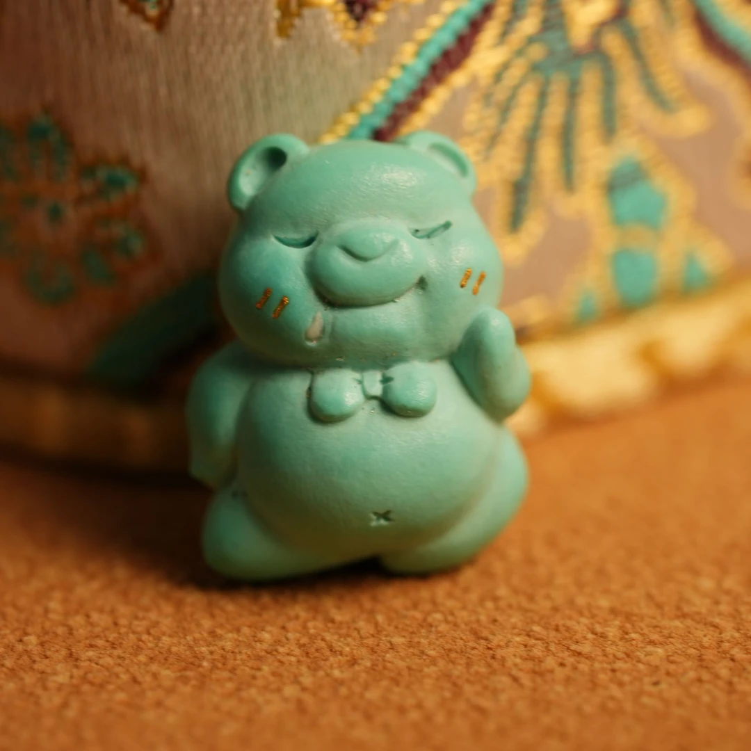 【见桃花珠宝】原矿高瓷绿松石磨砂熊宝宝手串配饰配珠吊坠雕刻