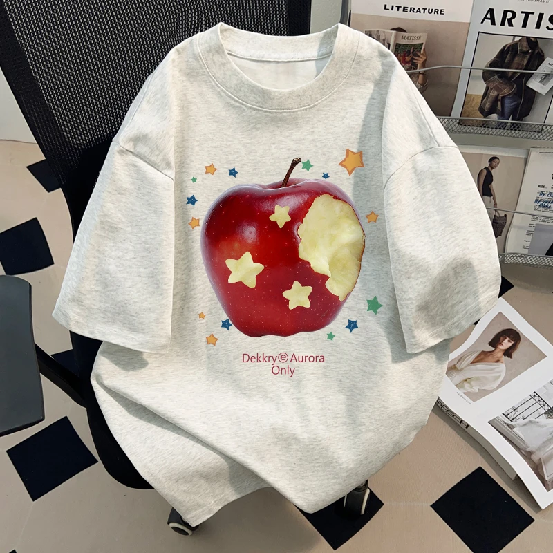 jtrt韩系潮牌星星苹果印花T恤男女情侣夏2025新款设计感宽松短袖