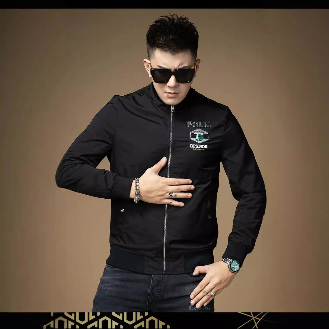 欧货高品质立领修身刺绣字母工艺夹克男式舒适春秋装休闲潮流外套