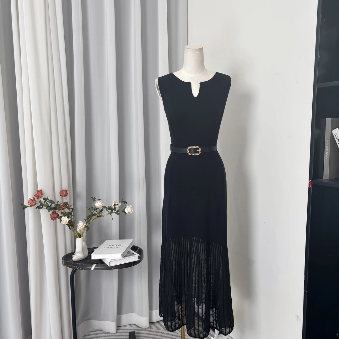 拉夏贝尔25夏新显瘦气质小众轻奢赫本风长裙礼服连衣裙 16238 MCK