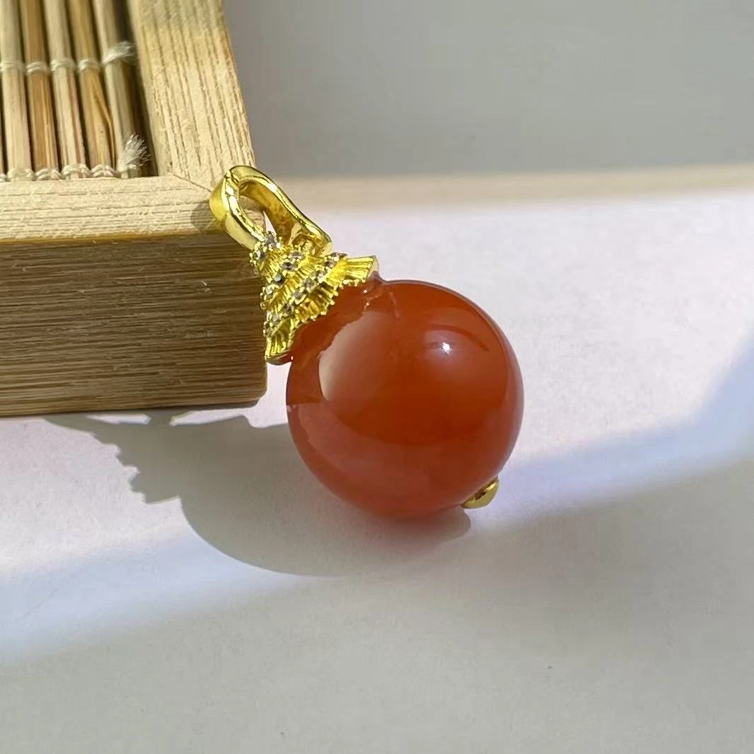 14M南红大圆珠吊坠国潮设计款新中式手工款万能扣活动扣DIY款