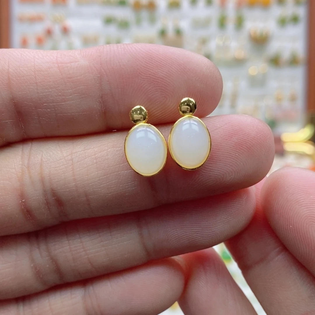 和田玉银S925镶嵌耳饰