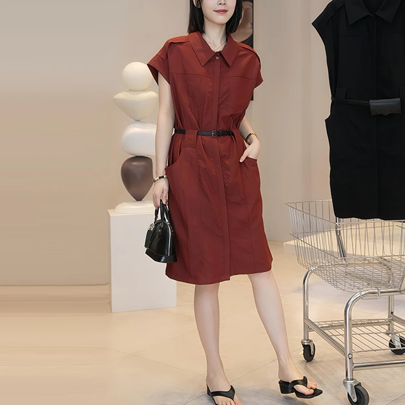 纯色设计感百搭polo领连衣裙女2025年夏季新款收腰遮肉显瘦裙子潮