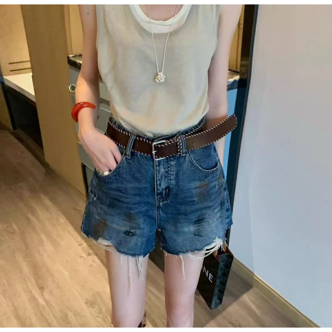 6269#女士新款破洞牛仔短裤夏季百搭高腰休闲短裤