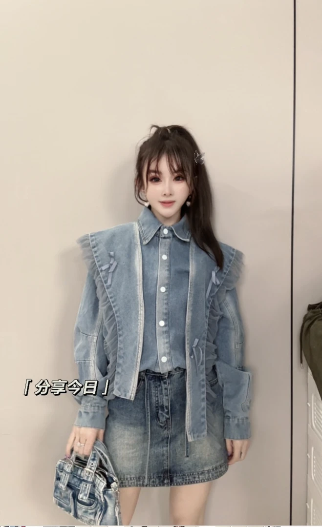 【王小小330】系带蝴蝶结设计感宽松百搭炸街女牛仔外套