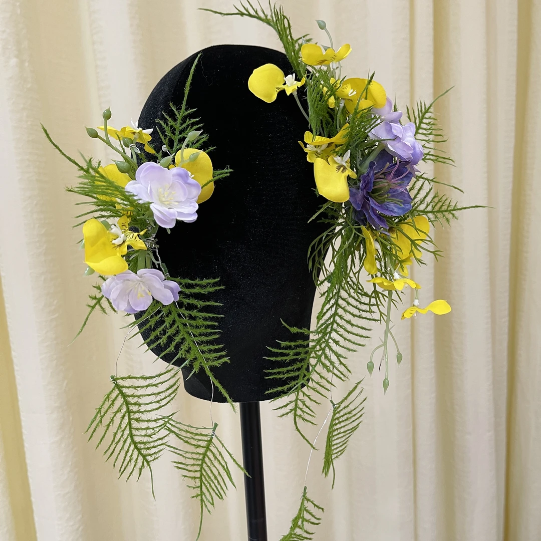 紫色原创手作新娘夸张仿真花朵头饰新中式敬酒服结婚晨袍秀禾配饰