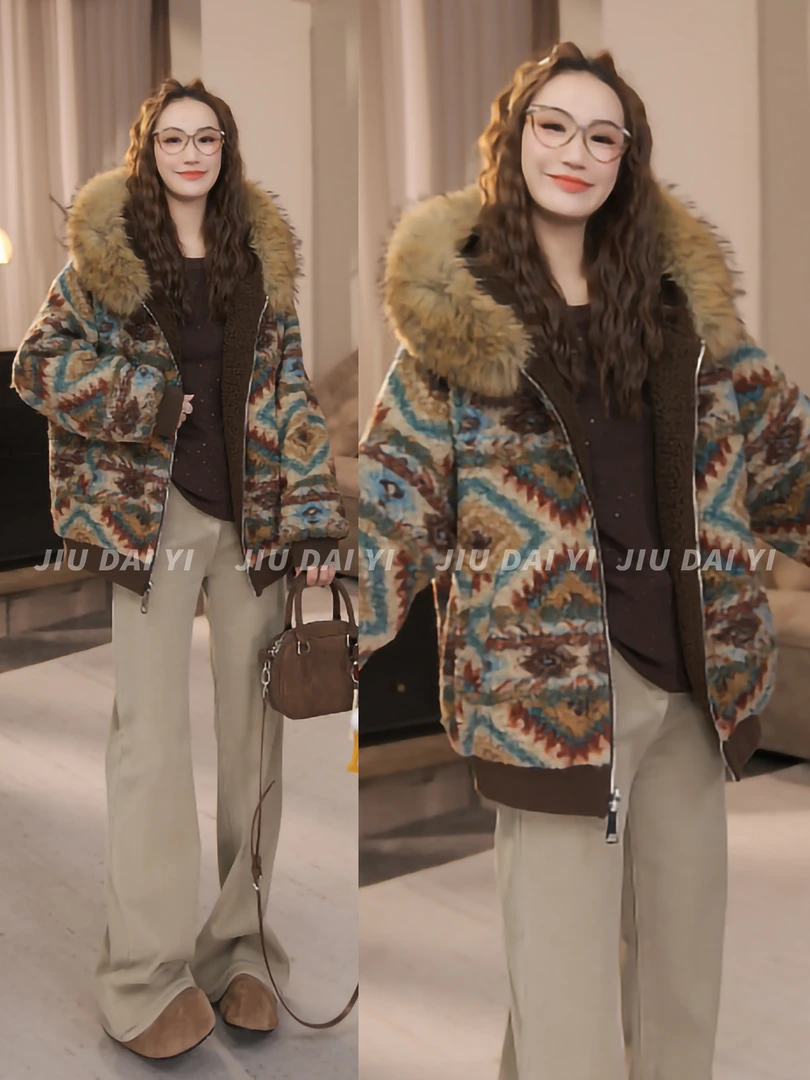 玖黛衣【民族风】冬季韩版费尔岛圈圈毛复古拉链外套WTP47131