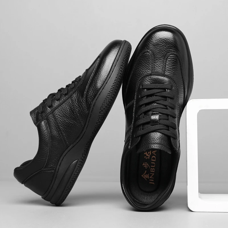 【头层牛皮】休闲系带皮鞋！四季黑色商务男士透气休闲皮鞋真皮软底