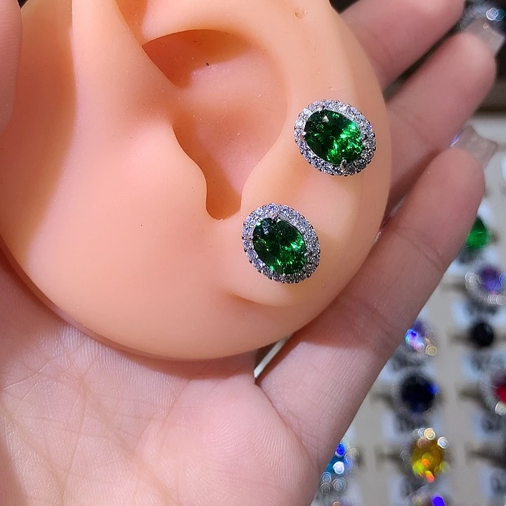 碧玺猫眼耳饰银S925镶嵌白68