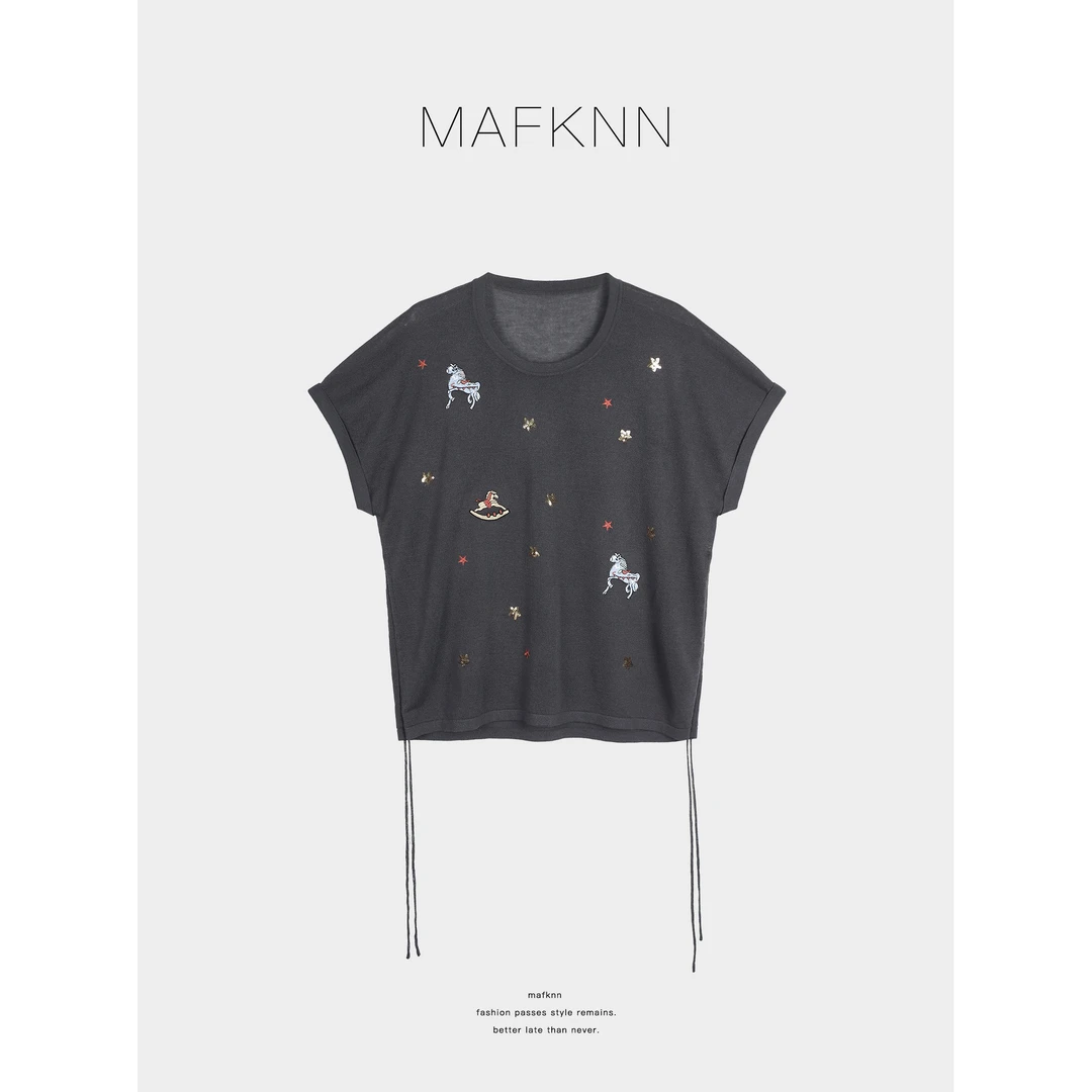 MAFKNN/玛肯时尚休闲简约纯色百搭圆领气质抽绳小衫上衣MK12768