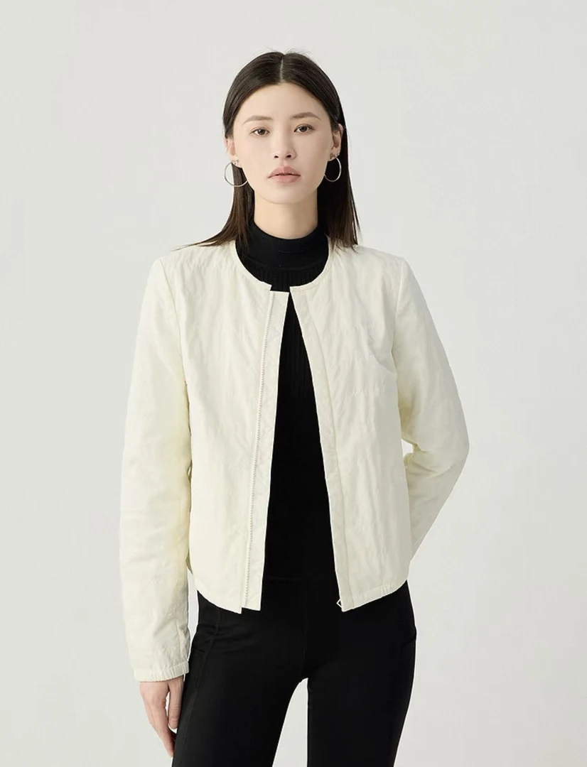 【商场同款】横条绗缝棉服秋冬纯色简约休闲百搭宽松圆领外套540048