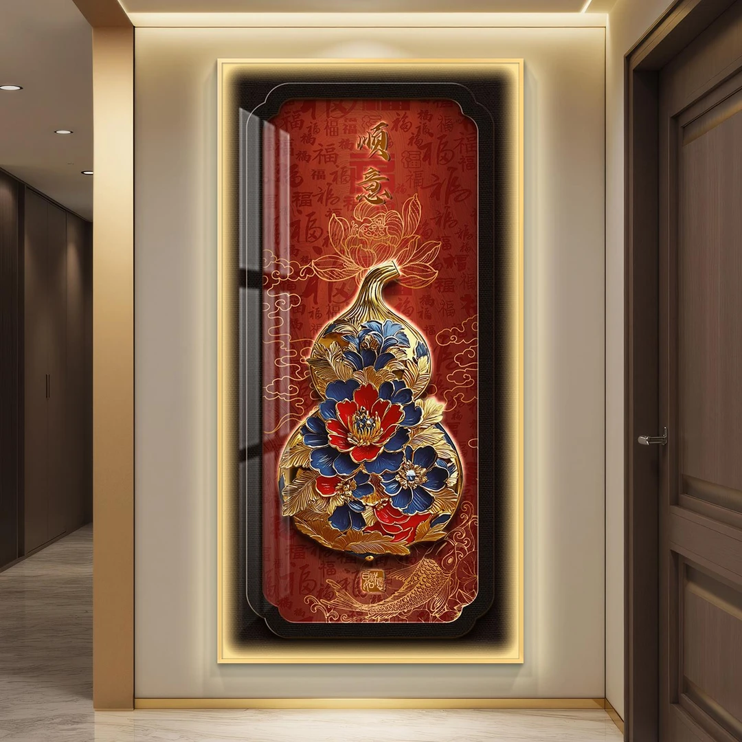 葫芦轻奢led带灯入户玄关装饰画走廊过道挂画壁画简约现代高级感