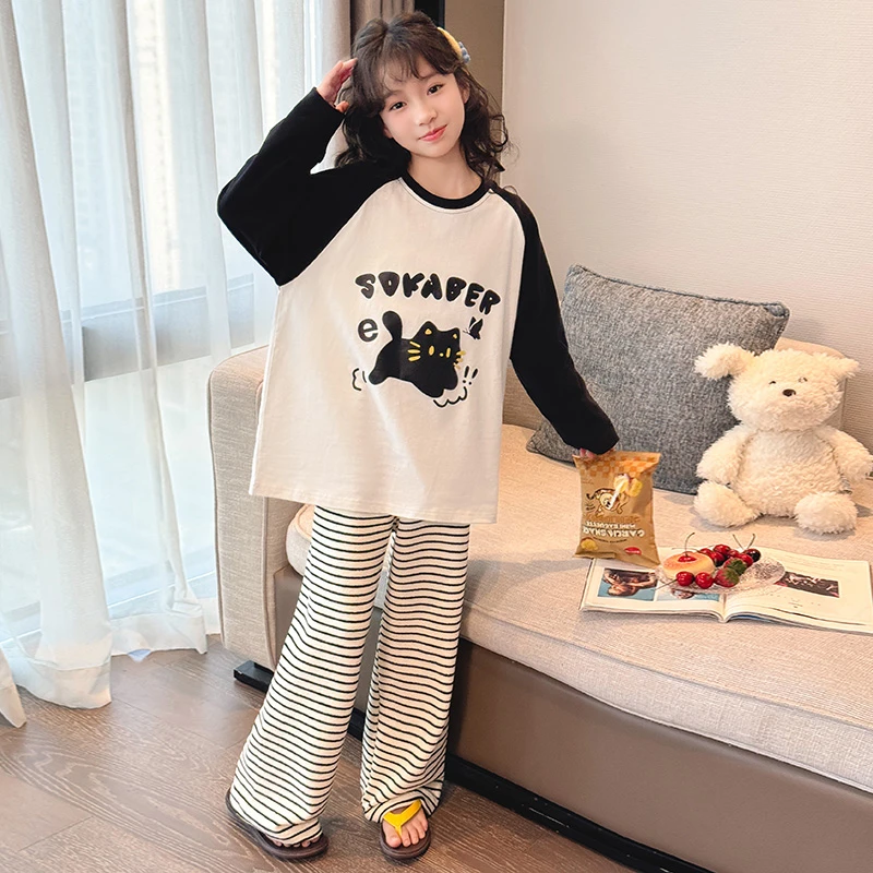 儿童韩系卡通休闲睡衣可外穿女大童春秋季6-12岁女孩棉家居服套装