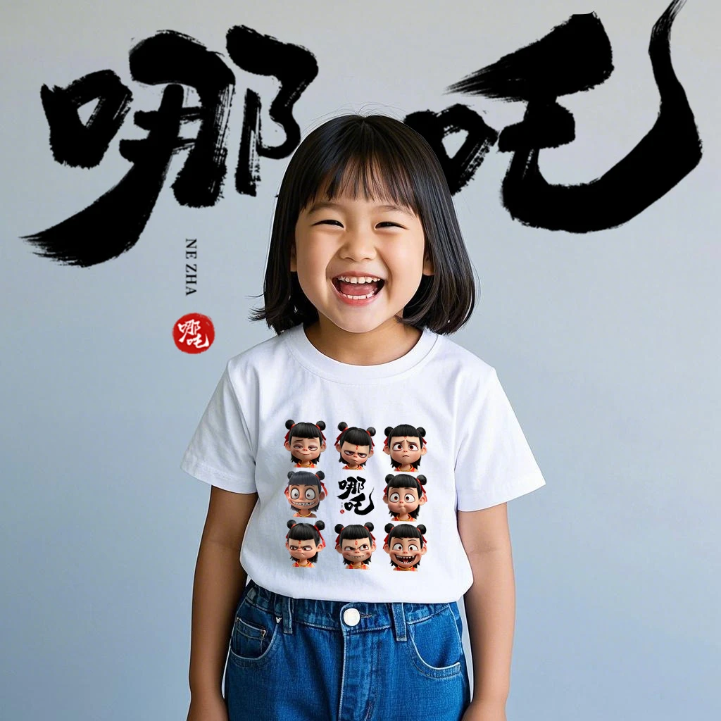 2025夏季童装哪吒之魔童闹海周边男女纯棉短袖印花圆领潮流T恤衫