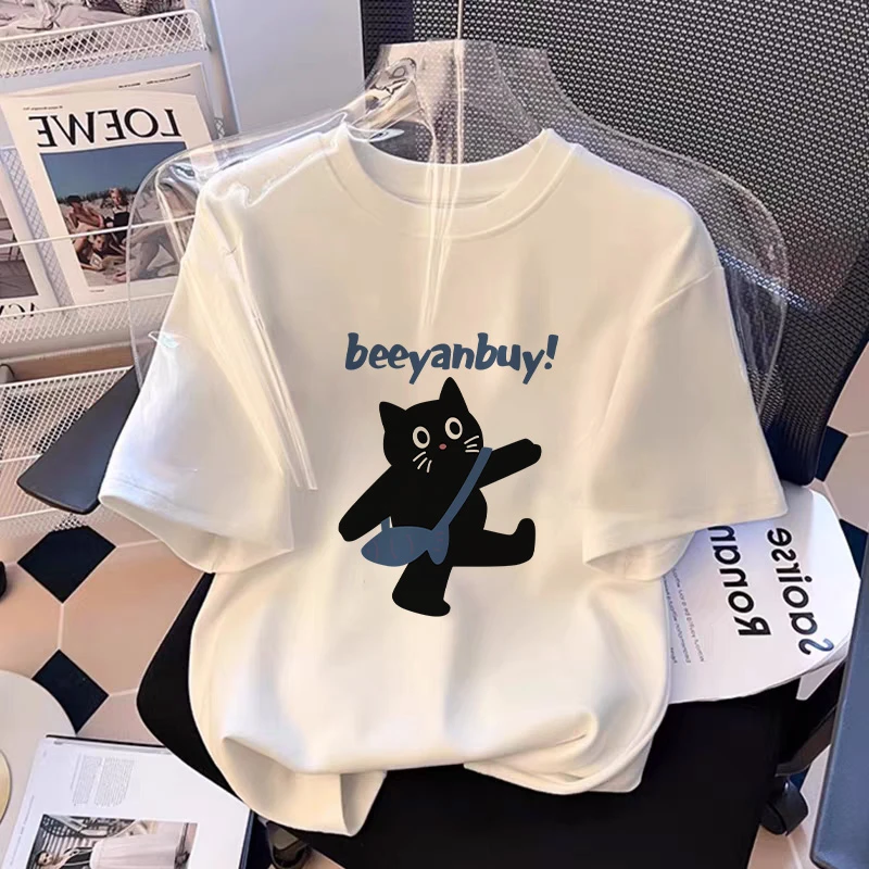 潮牌白色宽松短袖t恤女2025夏季新款独特别致卡通印花圆领上衣ins