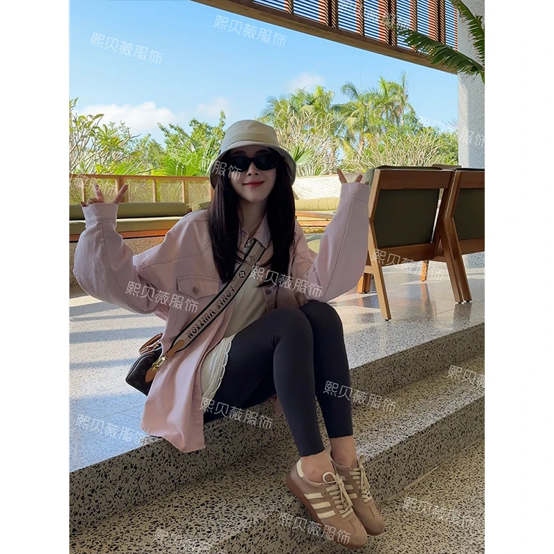 熙贝薇5 2025春季新款洋气宽松牛仔纽扣衬衣长袖翻领衬衫 G7086