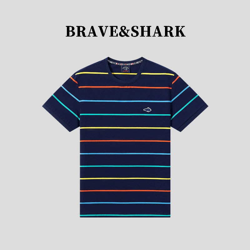 BRAVE&SHARK/勇士鲨鱼夏季经典条纹撞色短袖圆领t恤 A418
