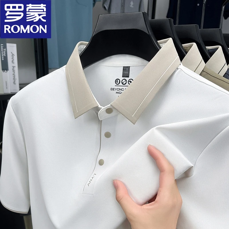 罗蒙夏季薄款短袖Polo衫男士速干休闲百搭潮流纯色商务翻领T恤