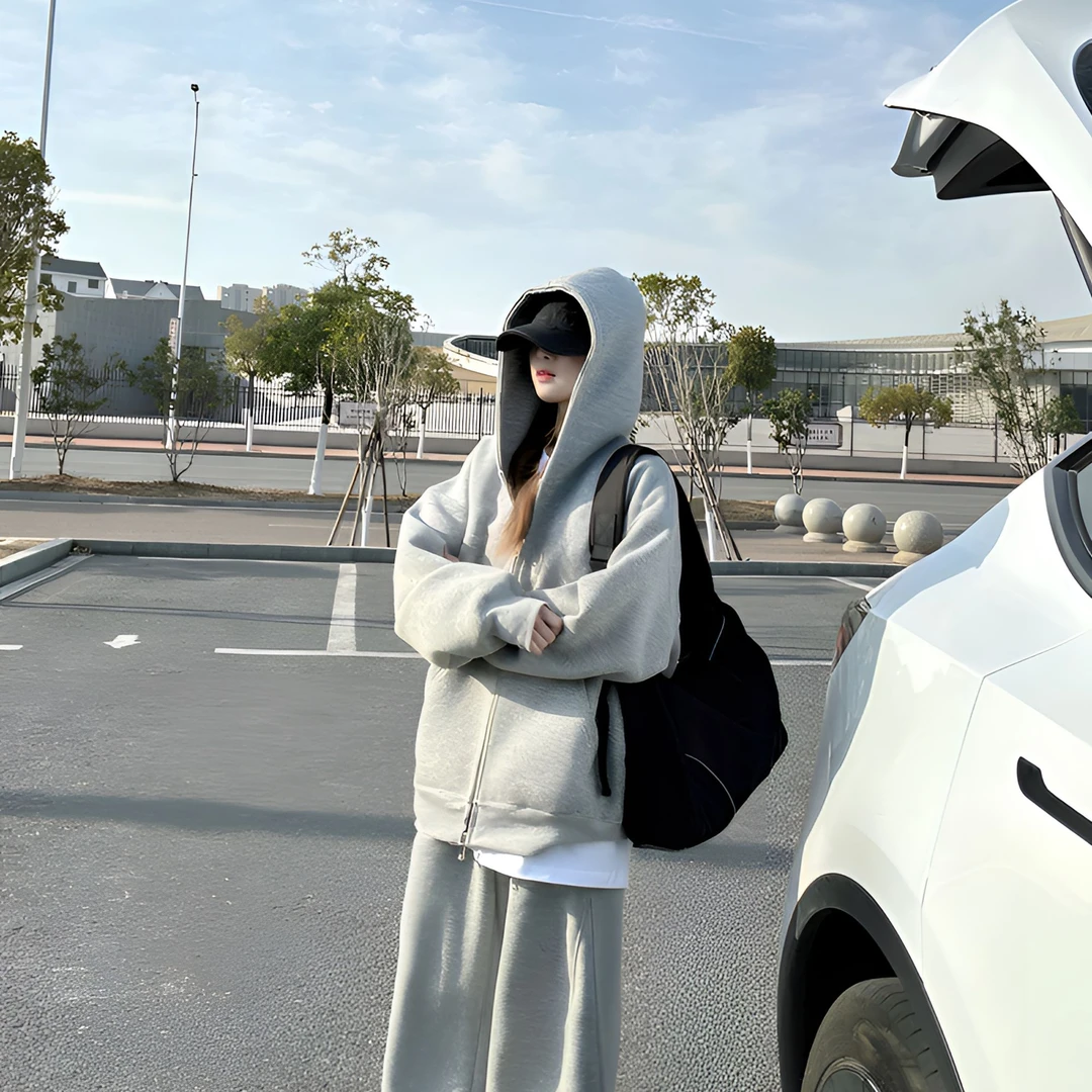 420g重磅开衫卫衣纯色上衣连帽外套男女25春季新款灰慵懒百搭宽松