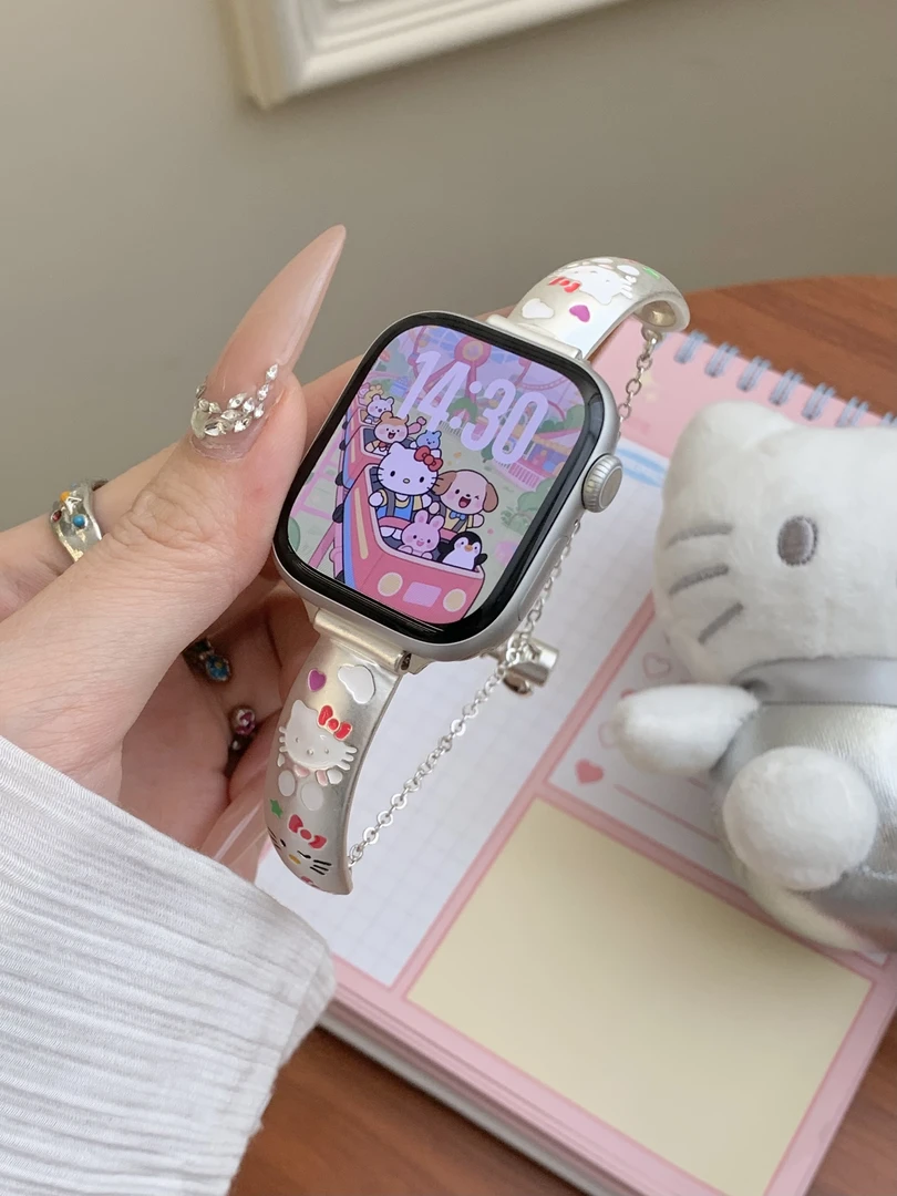 插画KT星光手镯表带适用苹果iWatch10s9s87高级感女se2可爱小香风