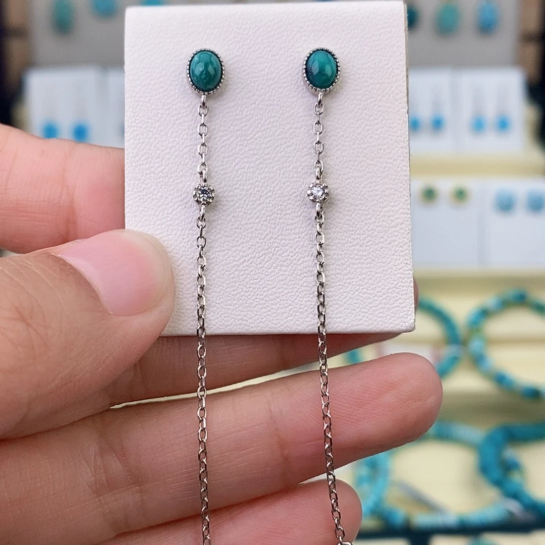 银S925镶嵌绿松石耳饰